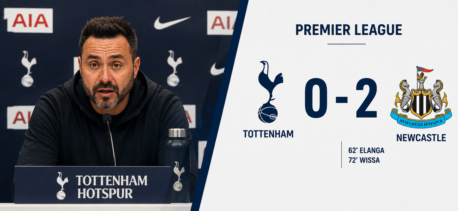 Roberto De Zerbi analizza la sconfitta 0-2 del Tottenham contro il Newcastle. Gli Spurs creano ma crollano dopo il vantaggio di Elanga. Il tecnico italiano punta il dito sulla mentalità, sulle distanze difensive e sulla reazione della squadra dopo il gol subito, chiedendo tempo per il nuovo progetto.