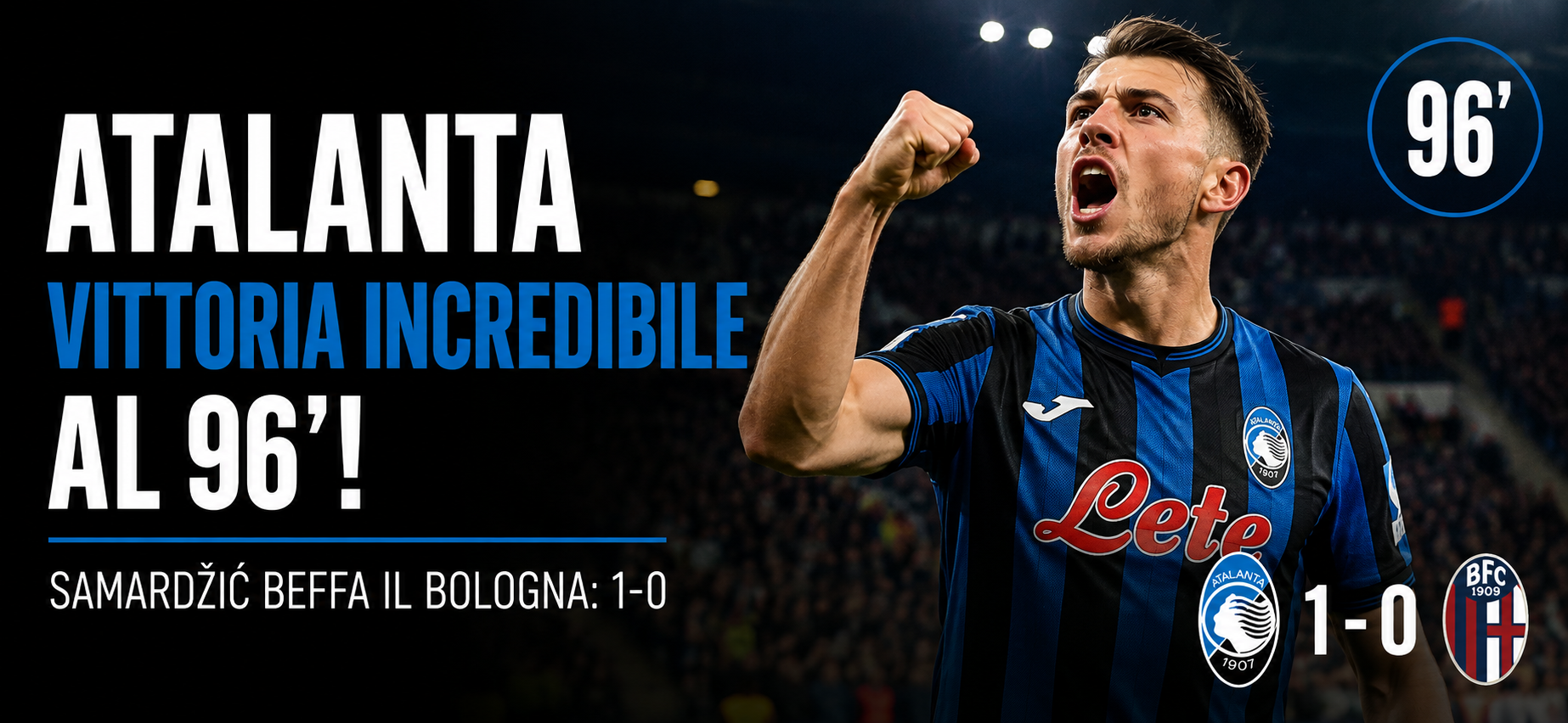L’Atalanta batte il Bologna 1-0 con un incredibile gol di Samardzic al 96’. Una vittoria sofferta per la squadra di Sarri, salvata da Carnesecchi e premiata all’ultimo respiro. Analisi della partita, statistiche, protagonisti e segnali tattici della Dea a punteggio pieno.
