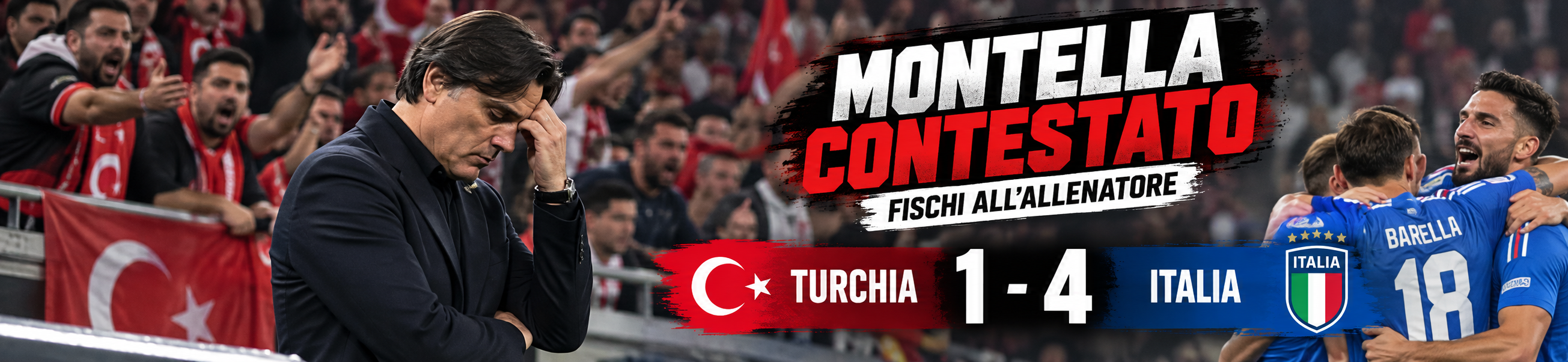 La Turchia crolla 4-1 contro l’Italia e Bursa esplode: fischi all’inno azzurro, Montella contestato e il presidente federale lascia lo stadio. Analizziamo una notte di caos tra numeri, tensioni e una crisi che potrebbe segnare la fine del ciclo Montella.
