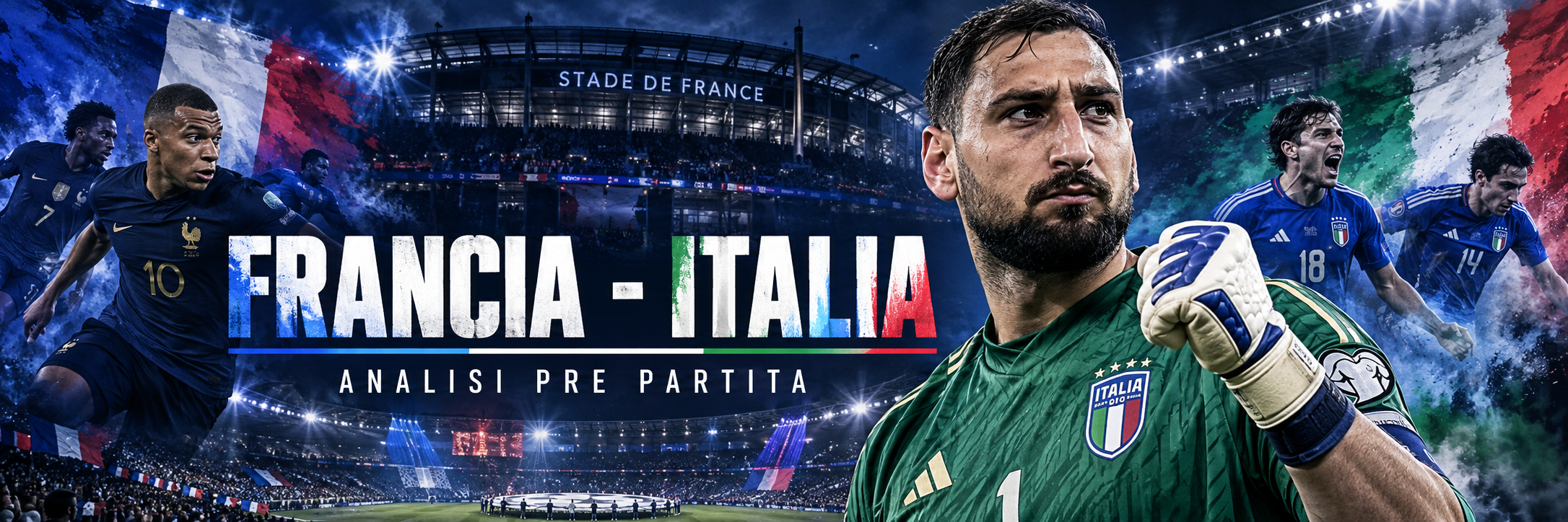 Francia-Italia accende lo Stade de France: analizzo forma, assenze, quote, probabili formazioni e dati GoalMatrixAI. Francia favorita ma senza Mbappé, mentre gli Azzurri arrivano dal 4-1 sulla Turchia. Tutti i numeri e le chiavi tattiche della grande sfida di Nations League.